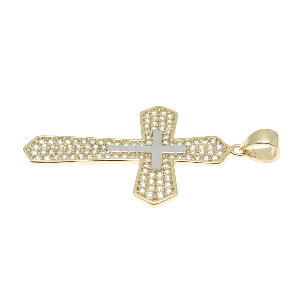 14K Yellow Gold Round-Cut C Z Cross Religious Charm Pendant