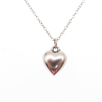 925 Sterling Silver Vintage Puffy Heart Cable Chain Necklace 18"