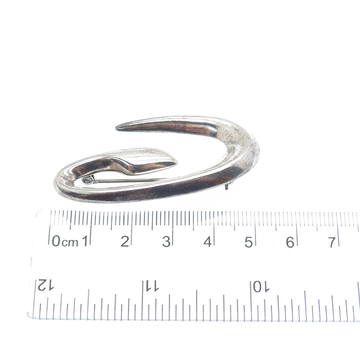 925 Sterling Silver Vintage Modernist Letter "C" Initial Oxidized Pin Brooch