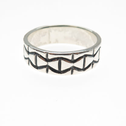 925 Sterling Silver Vintage Mexico Modernist Oxidized Band Ring Size 13.5