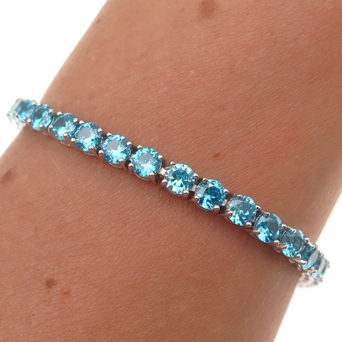 925 Sterling Silver Real Round-Cut Apatite Tennis Link Bracelet 7.25"