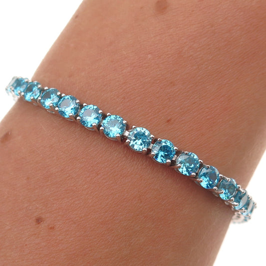 925 Sterling Silver Real Round-Cut Apatite Tennis Link Bracelet 7.25"