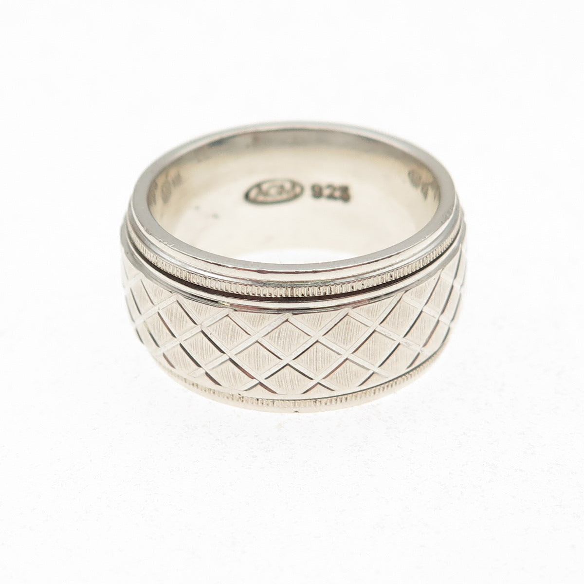 925 Sterling Silver Vintage Textured Rotating Band Ring Size 7.25