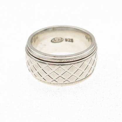 925 Sterling Silver Vintage Textured Rotating Band Ring Size 7.25