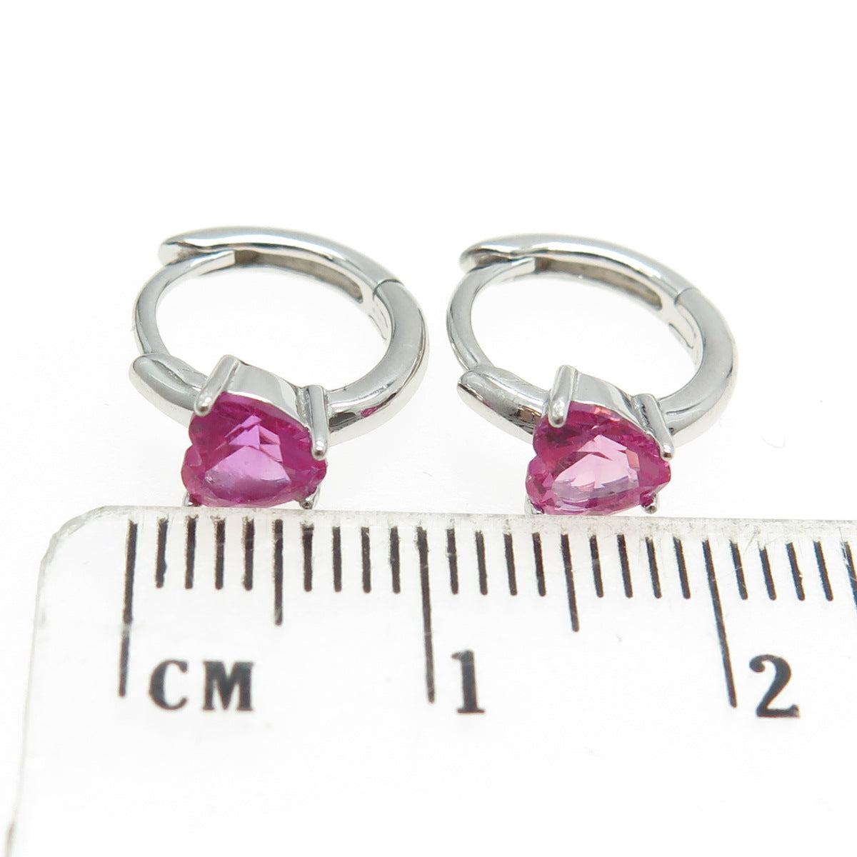 925 Sterling Silver Heart-Cut Pink C Z Hoop Earrings