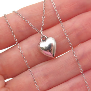 925 Sterling Silver Vintage Puffy Heart Cable Chain Necklace 18"