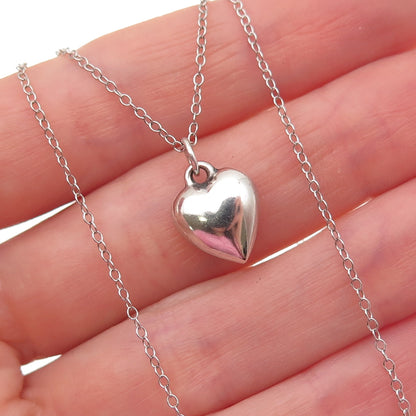 925 Sterling Silver Vintage Puffy Heart Cable Chain Necklace 18"