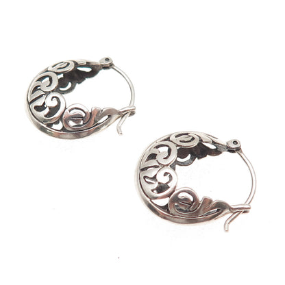 Silpada 925 Sterling Silver Vintage Ornate Oxidized Hoop Earrings