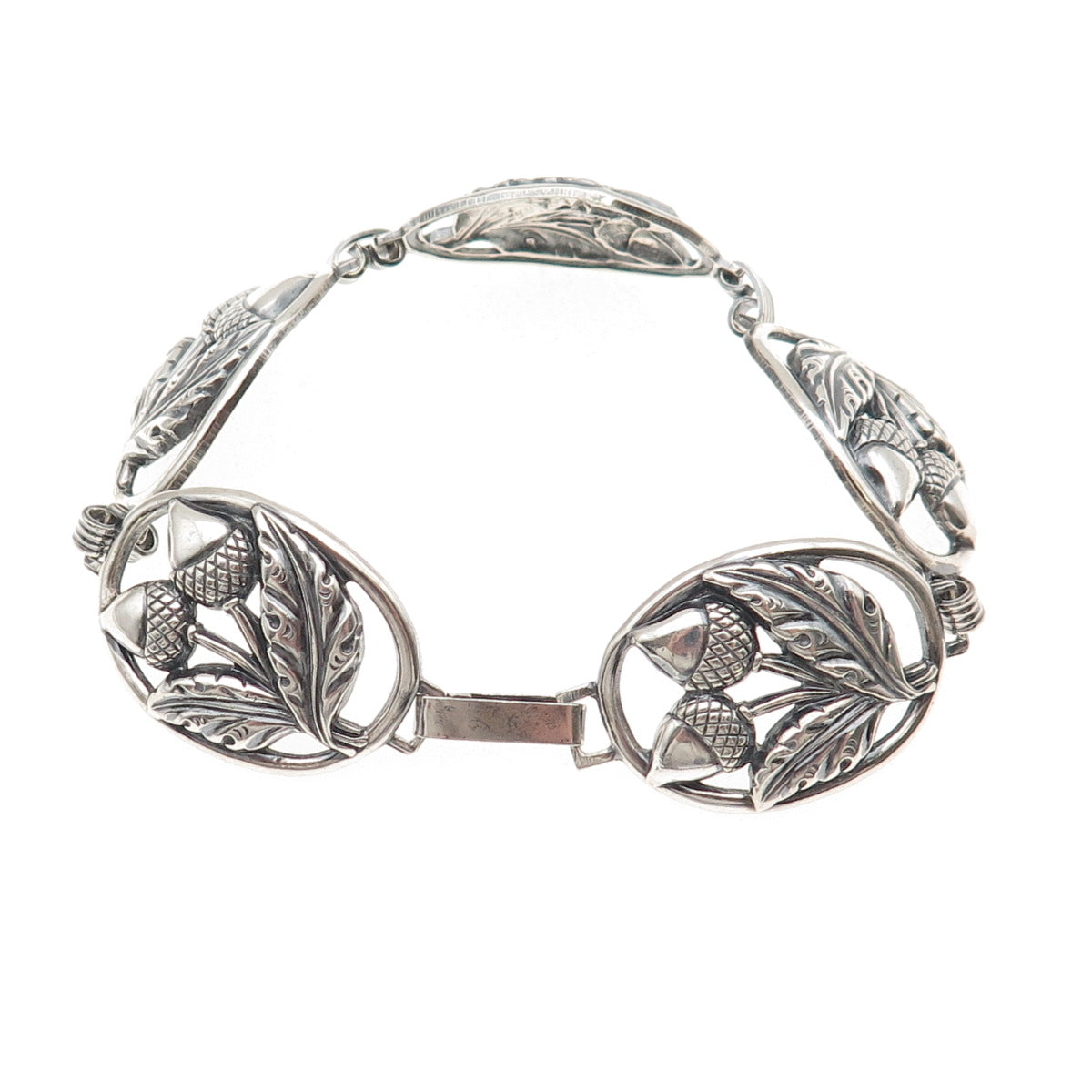 Danecraft 925 Sterling Silver Antique Art Deco Acorn Oxidized Bracelet 7.5"