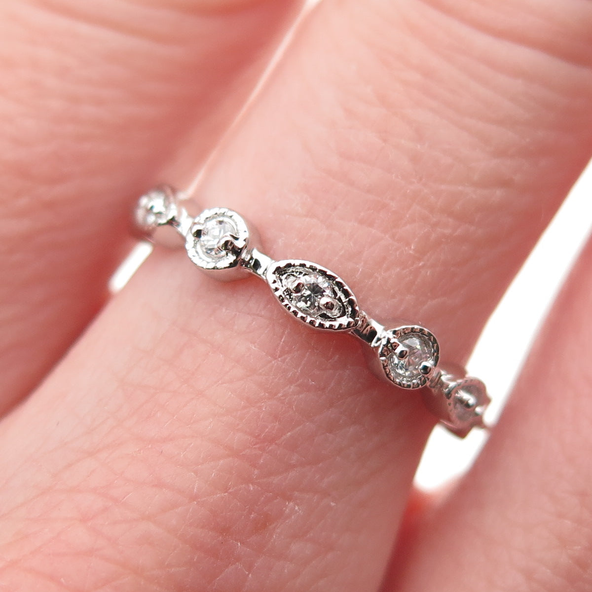 925 Sterling Silver Round-Cut C Z Eternity Band Ring Size 6.25