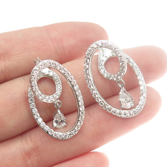 925 Sterling Silver Round & Pear-Cut C Z Twisted Earrings