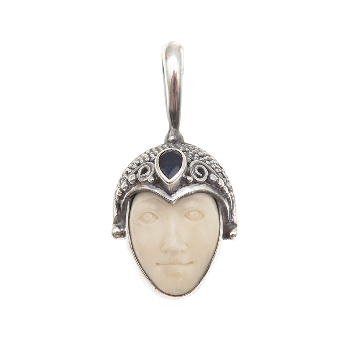 Sajen 925 Sterling Silver Vintage Real Iolite Goddess Oxidized Charm Pendant