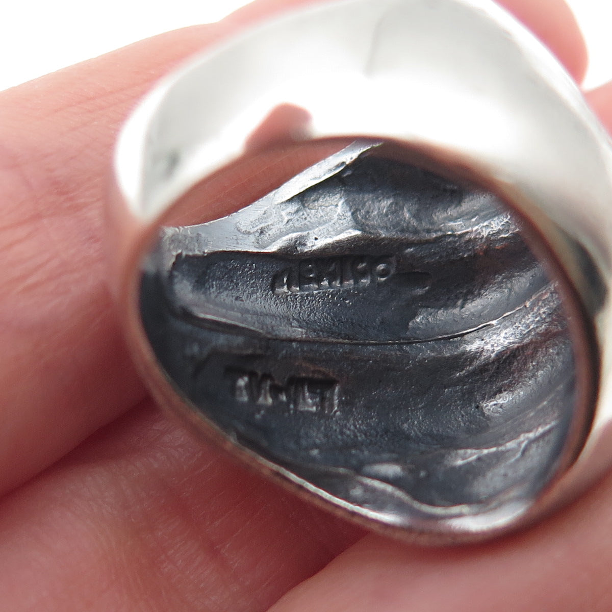 925 Sterling Silver Vintage Mexico Modernist Dome Oxidized Ring Size 6.75
