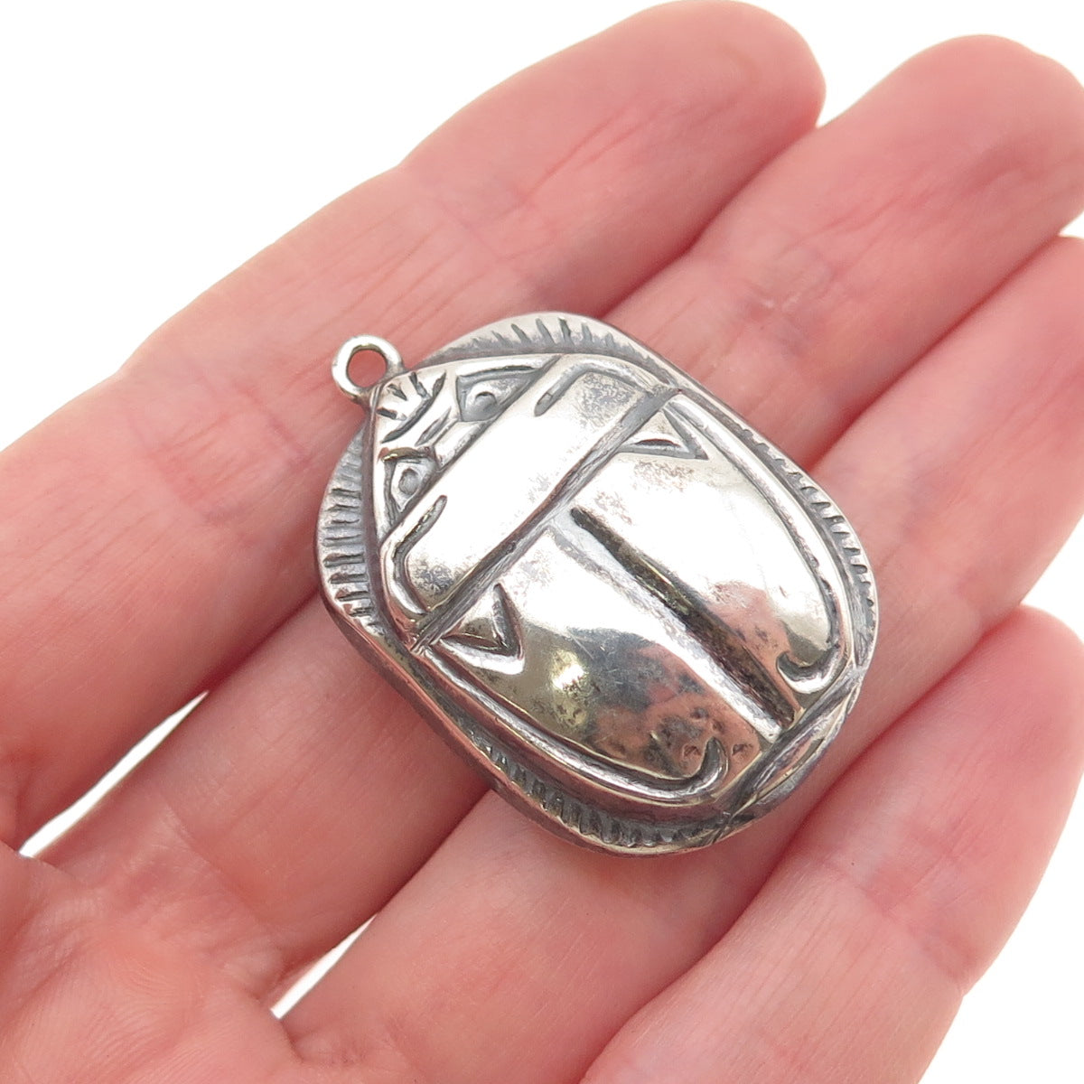 800 Silver Vintage Egypt Scarab Dual Sided Oxidized Charm Pendant