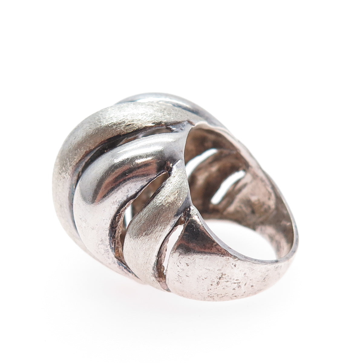 925 Sterling Silver Vintage Modernist Wavy Dome Oxidized Ring Size 7