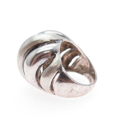 925 Sterling Silver Vintage Modernist Wavy Dome Oxidized Ring Size 7