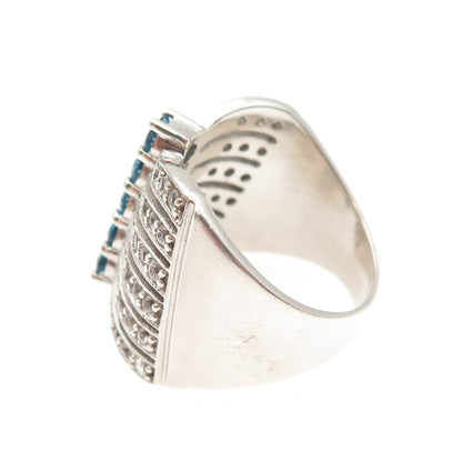 925 Sterling Silver Vintage Real Swiss Blue & White Topaz Ring Size 7.5