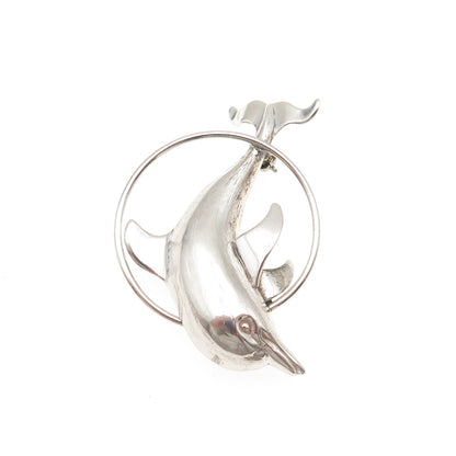 Beau 925 Sterling Silver Vintage Dolphin Oxidized Pin Brooch