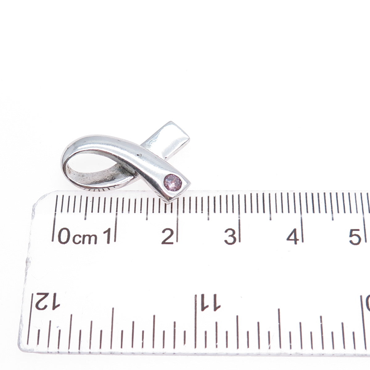 925 Sterling Vintage Pink C Z Breast Cancer Awareness Ribbon Mini Slide Pendant
