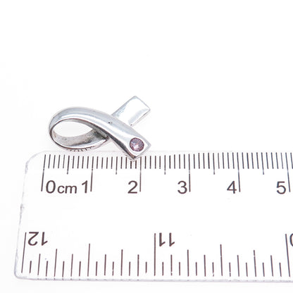 925 Sterling Vintage Pink C Z Breast Cancer Awareness Ribbon Mini Slide Pendant