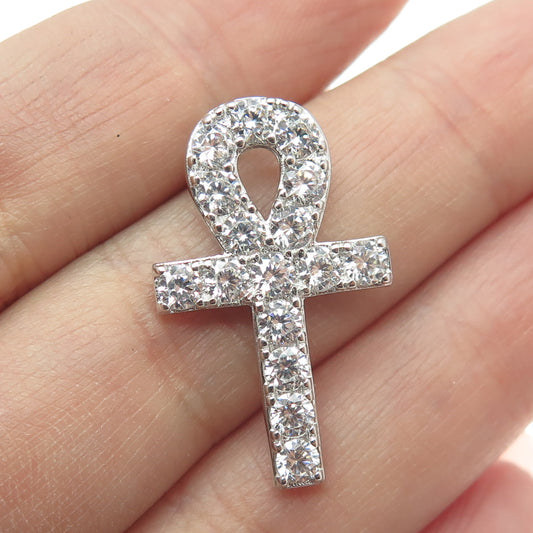 925 Sterling Silver Round-Cut Shaped C Z Egyptian Ankh Cross Slide Pendant