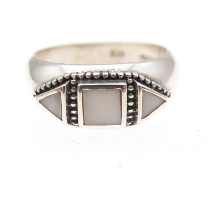 Phyllis Woods 925 Sterling Silver Vintage Real MOP Oxidized Ring Size 7.25