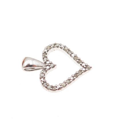 925 Sterling Silver Real Round-Cut Diamond Heart Mini Charm Pendant