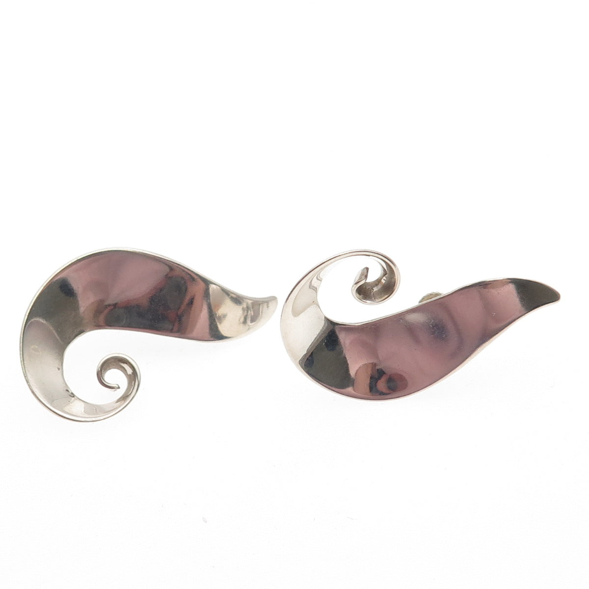 ORB Otto R. Bade 925 Sterling Silver Vintage Modernist Swirl Screw Back Earrings