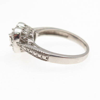 925 Sterling Silver Real Round-Cut Diamond Heart Ring Size 7