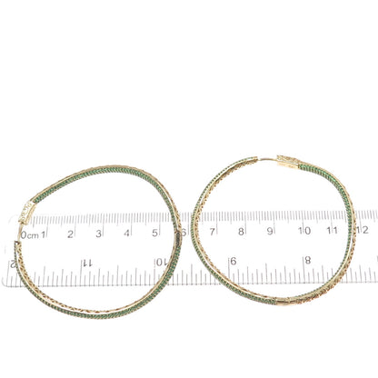 KLEO 925 Sterling Silver Gold Plated Green C Z In & Out Wavy Large Hoop Earrings