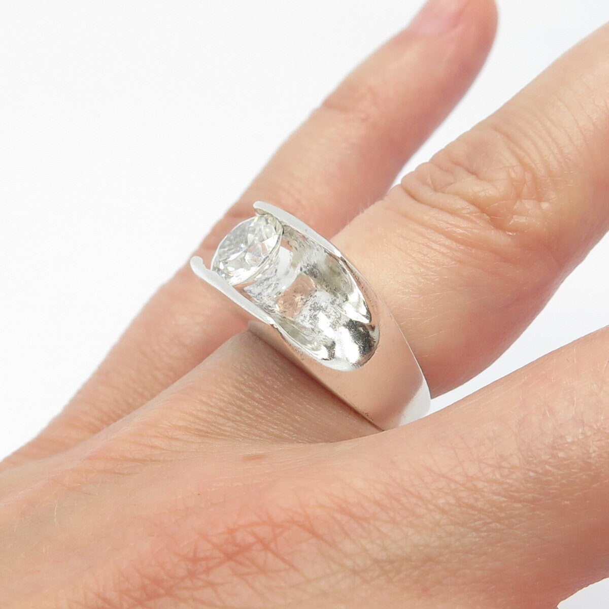 925 Sterling Silver Vintage Mexico C Z Bar Ring Size 4.75