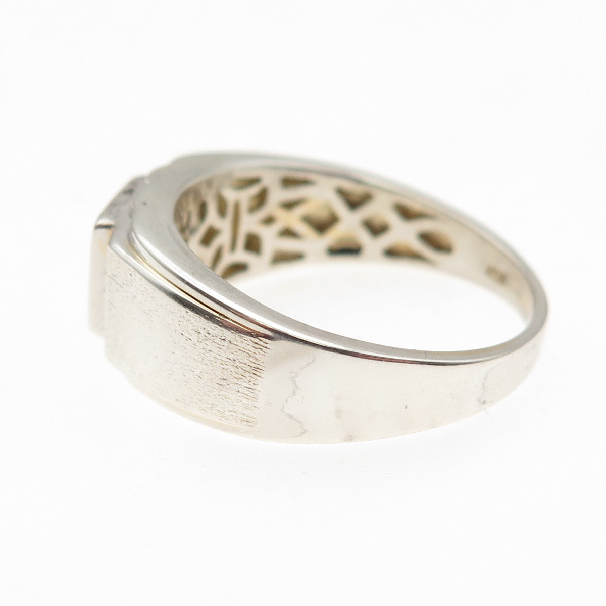 925 Sterling Silver Real Round-Cut Diamond Signet Ring Size 10.25