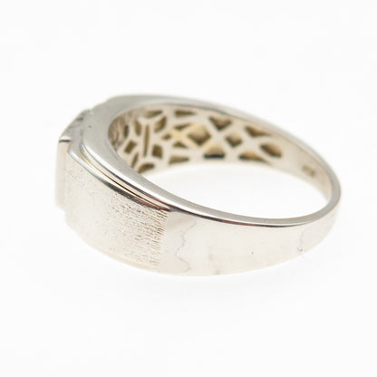 925 Sterling Silver Real Round-Cut Diamond Signet Ring Size 10.25