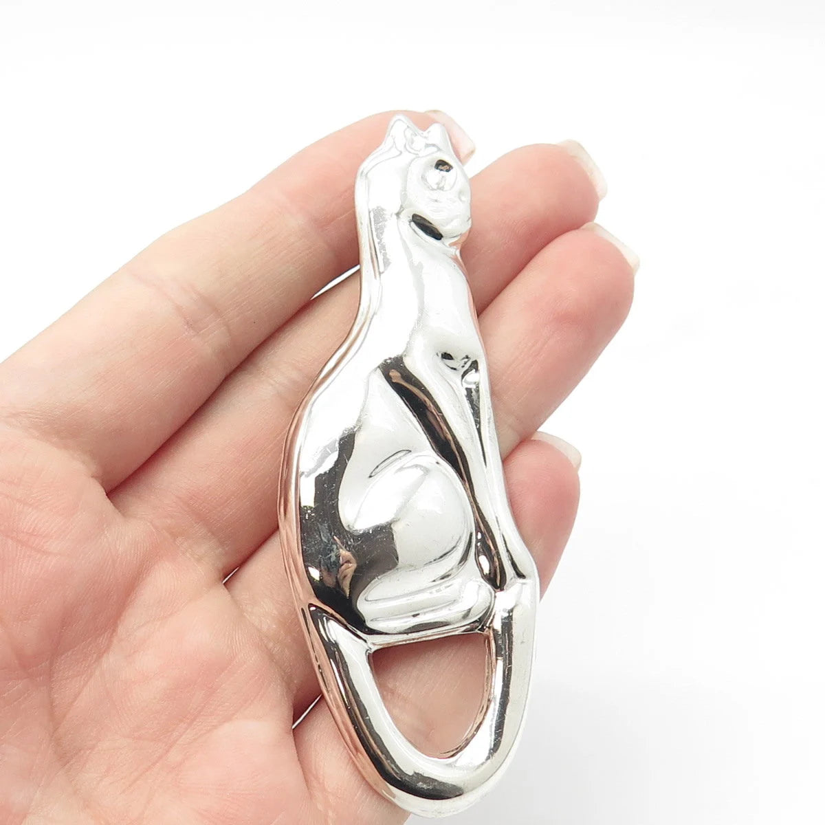 925 Sterling Silver Vintage Mexico Cat Pin Brooch / Pendant