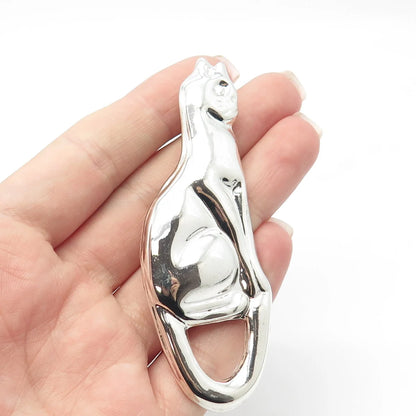 925 Sterling Silver Vintage Mexico Cat Pin Brooch / Pendant