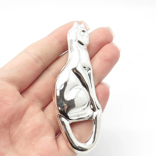 925 Sterling Silver Vintage Mexico Cat Pin Brooch / Pendant