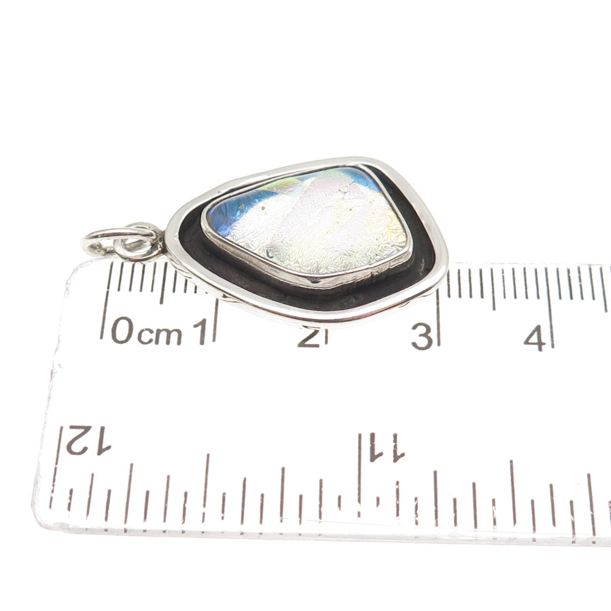 925 Sterling Silver Vintage Dichroic Glass Modernist Charm Pendant