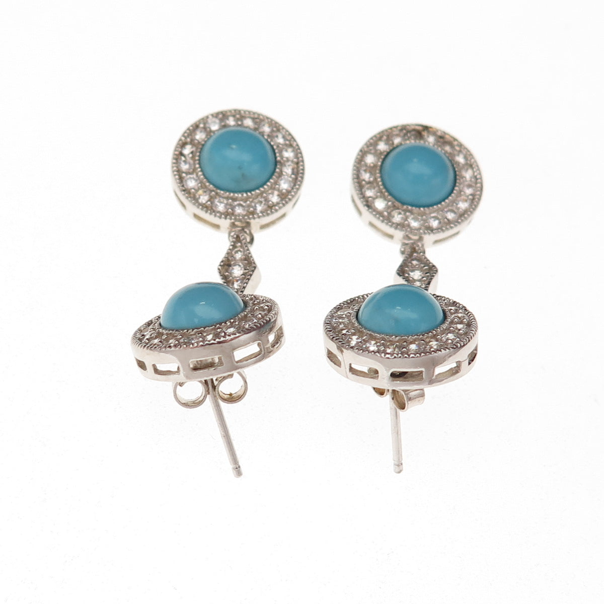 ESPO Joseph Esposito 925 Sterling Silver Real Turquoise & C Z Dangle Earrings