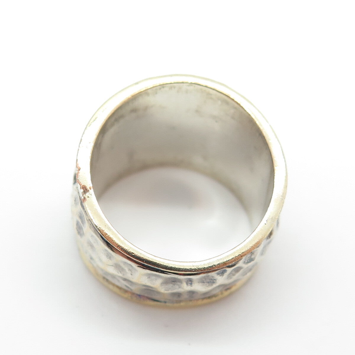 925 Sterling Silver 2-Tone Vintage Hammered Finish Ring Size 8