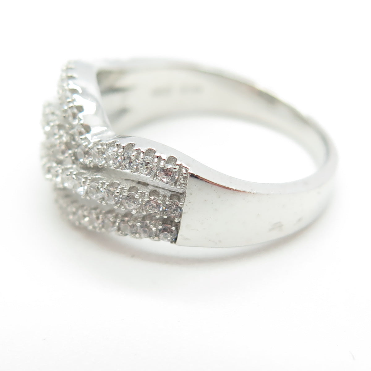 925 Sterling Silver Pave C Z Wavy Ring Size 6.25