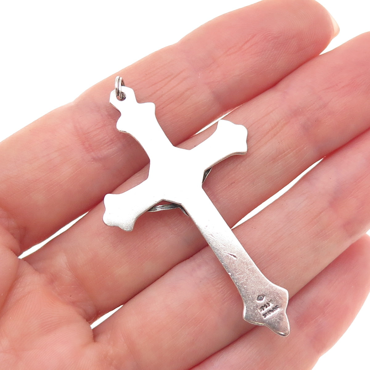 925 Sterling Silver Vintage Italy Crucifix Cross Oxidized Charm Pendant