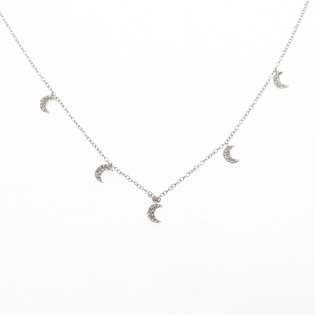 Ella Stein Sterling Silver Real Round-Cut Diamond Crescent Chain Necklace 18-20"