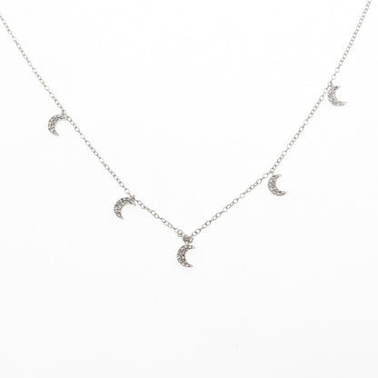 Ella Stein Sterling Silver Real Round-Cut Diamond Crescent Chain Necklace 18-20"