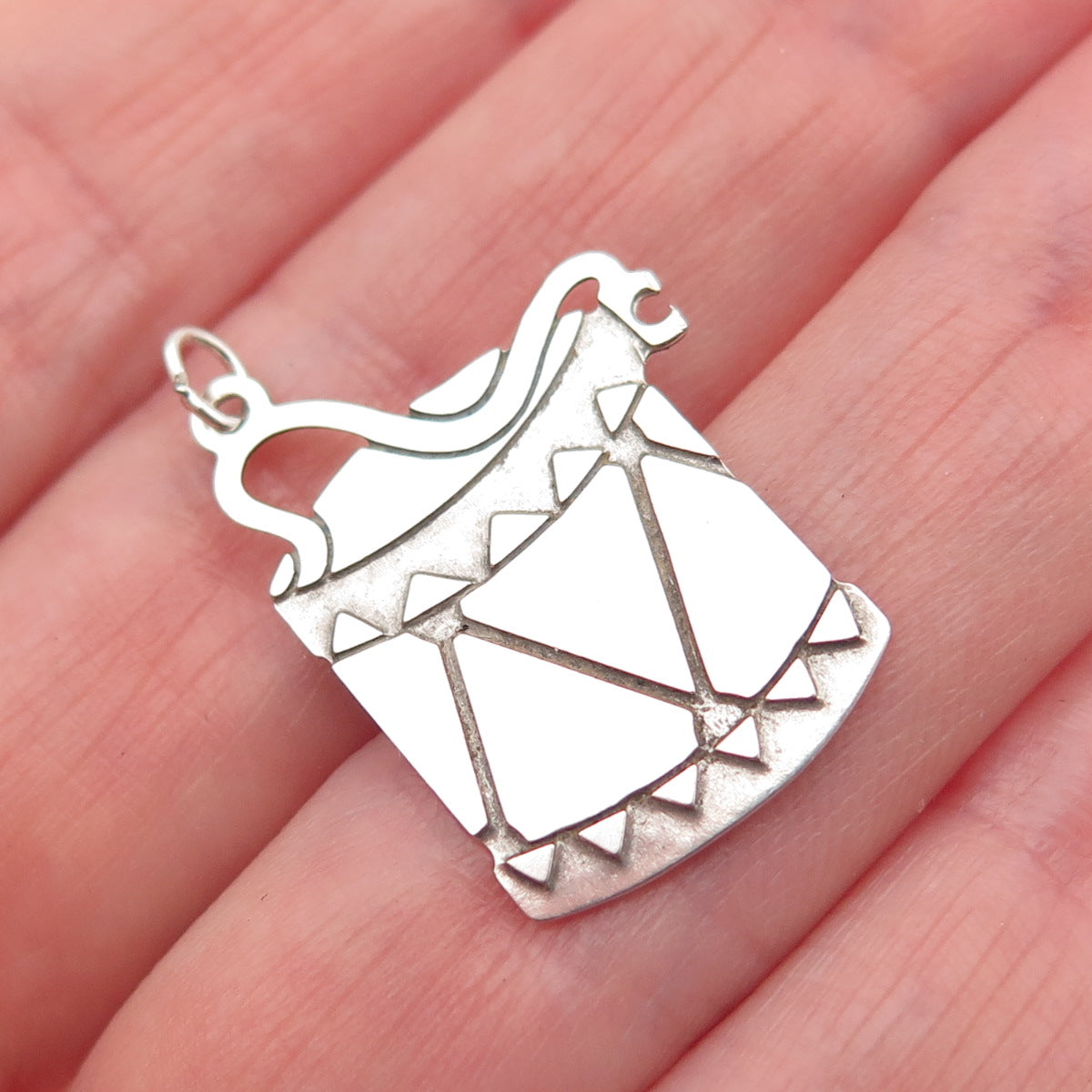 925 Sterling Silver Vintage Drum Tag Mini Charm Pendant