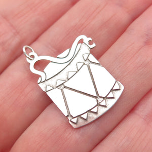 925 Sterling Silver Vintage Drum Tag Mini Charm Pendant