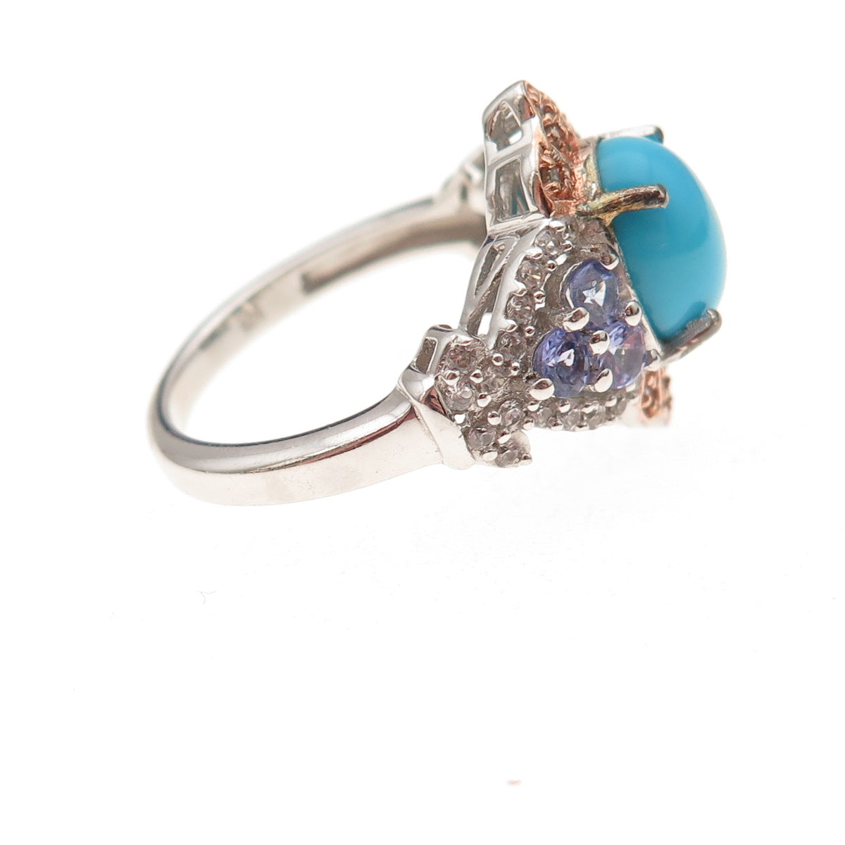 Chuck Clemency 925 Sterling 2-Tone Diamond Turquoise Tanzanite Topaz Ring Size 8