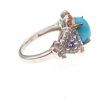 Chuck Clemency 925 Sterling 2-Tone Diamond Turquoise Tanzanite Topaz Ring Size 8