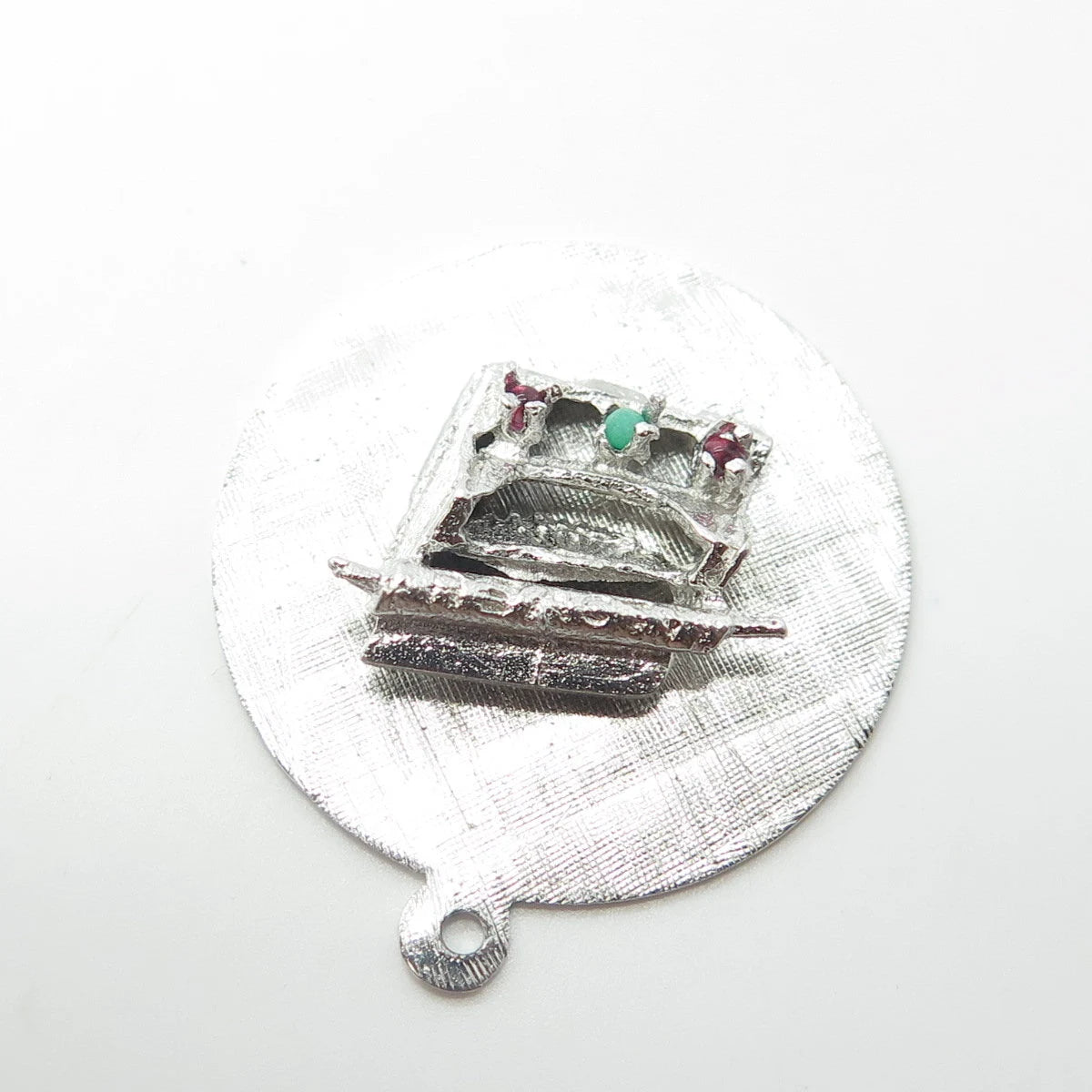 925 Sterling Silver Antique Art Deco Real Amethyst Turquoise Typewriter Pendant