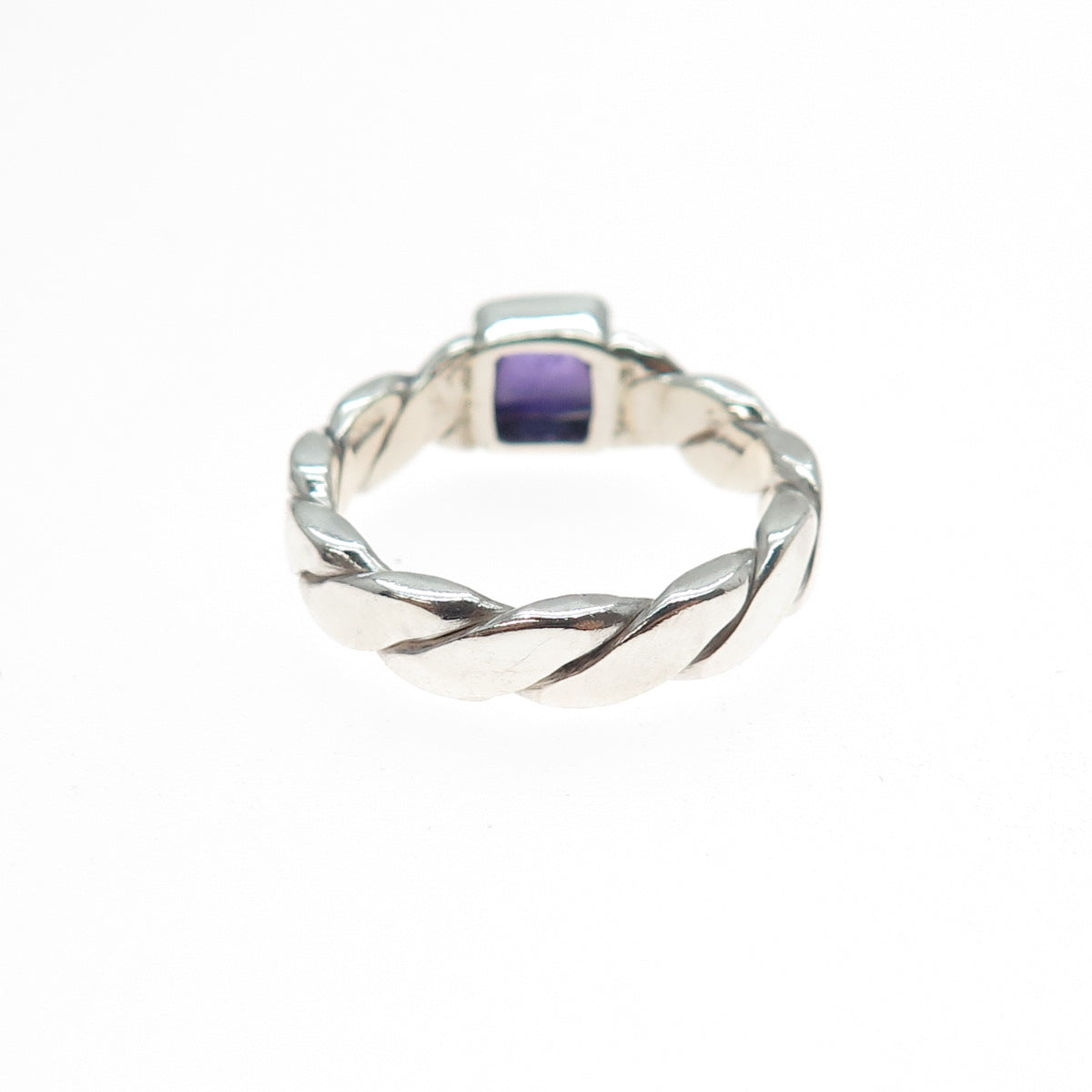 925 Sterling Silver Vintage Real Amethyst Twisted Ring Size 6