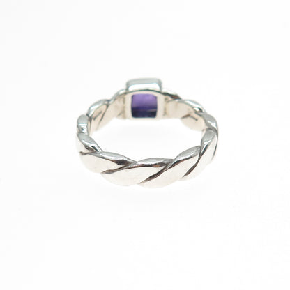 925 Sterling Silver Vintage Real Amethyst Twisted Ring Size 6